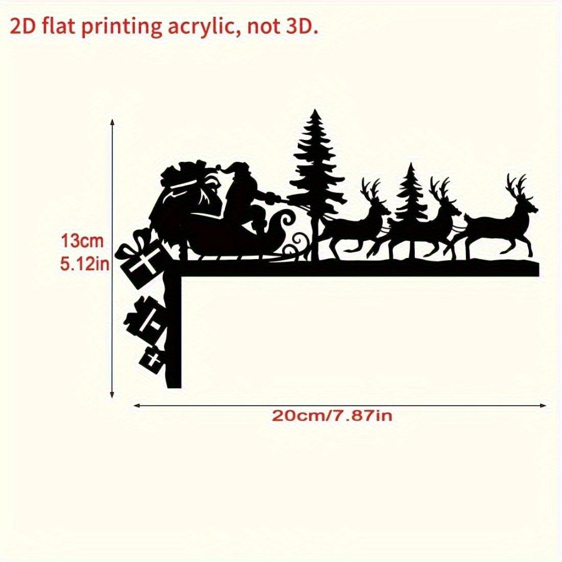 HelloYoung Metal Door Corner Santa Reindeer 2D Flat Holiday Wall Decor 1PC