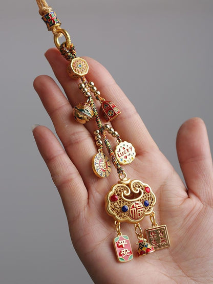 Ruyi Lock Car Pendant Enamel Peace Blessing Rearview Mirror Hanging Ornament