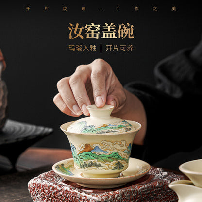 Ru Kiln Lid Bowl Tea Cup Set Chinese Covered Ceramic Kung Fu Tea Set Bowl