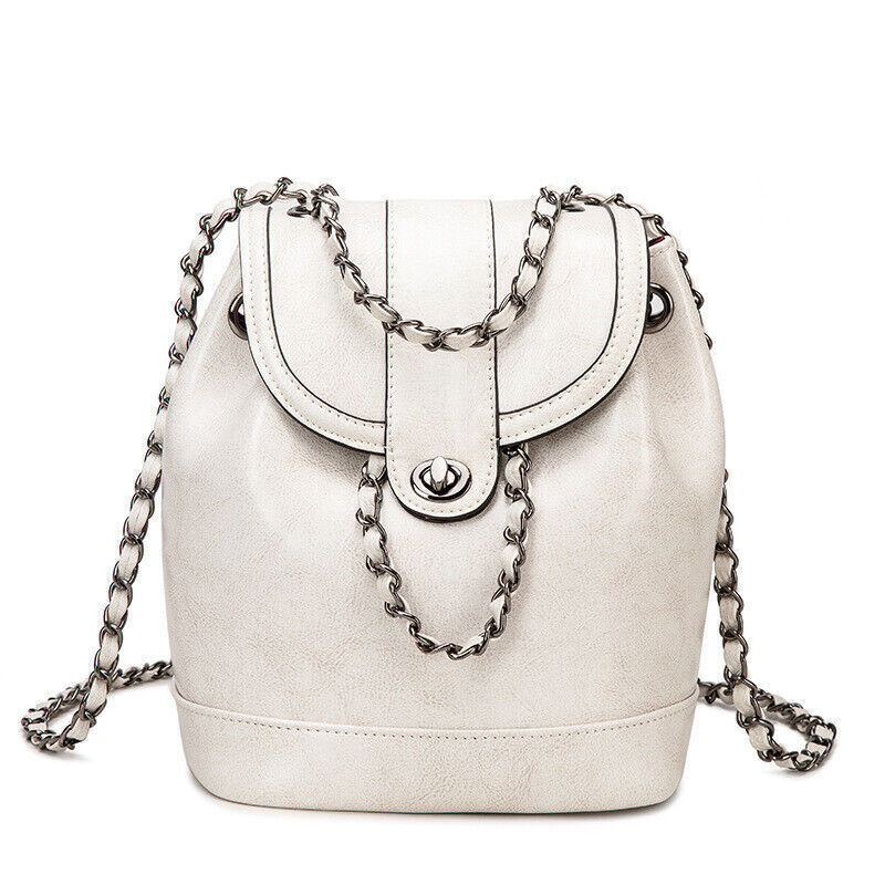 Genuine Leather Women's Drawstring Backpack, Travel Rucksack Chain Shoulder Bags