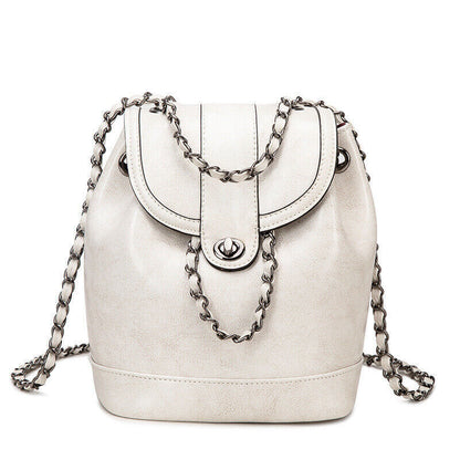 Genuine Leather Women's Drawstring Backpack, Travel Rucksack Chain Shoulder Bags