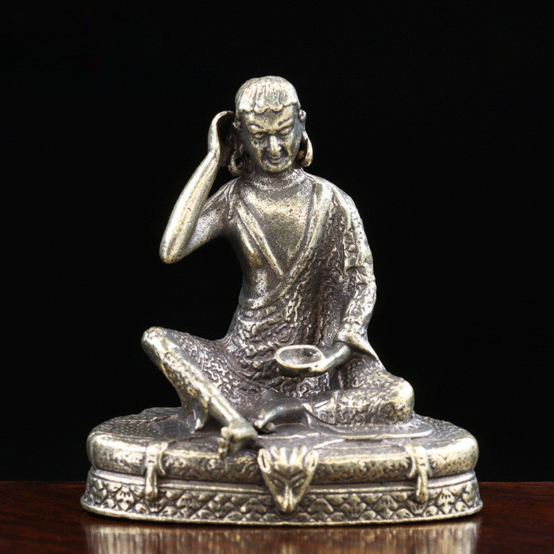 Brass Tibetan Buddhism Milarepa Buddha Small Statue Ornaments Tantric Master