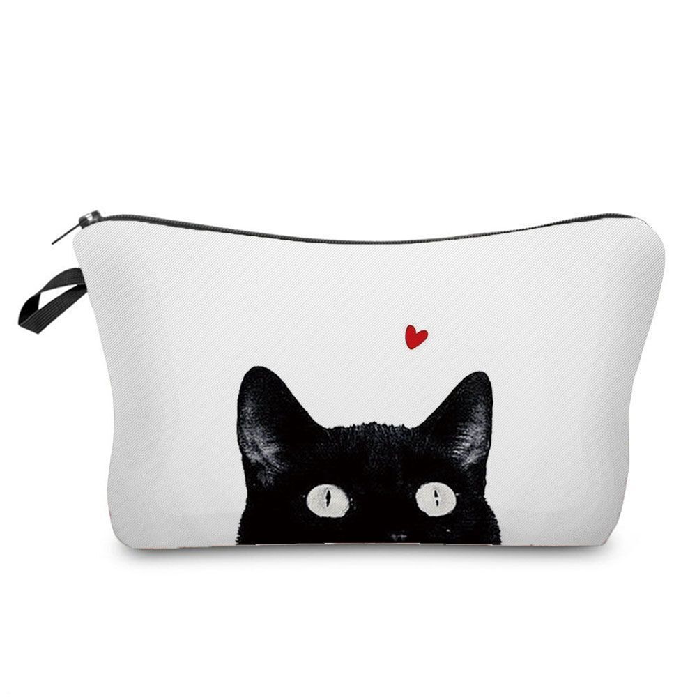 Makeup Bag Travel Storage Purse Mini Toiletry Bags Black Cat Print Cosmetic Case