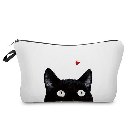 Makeup Bag Travel Storage Purse Mini Toiletry Bags Black Cat Print Cosmetic Case