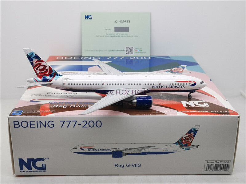 NG Models British Airways for Boeing 777-200ER G-VIIS Rose tail wing 1:400 Model