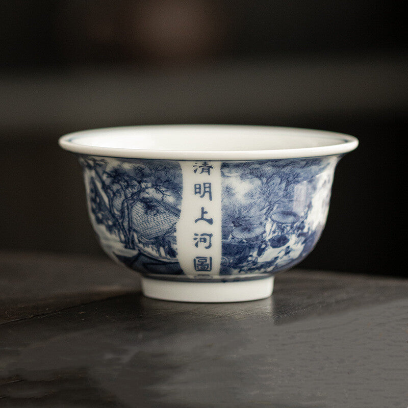 Chinese Ancinent Painting Blue and White Ceramic Solid Wine Mugs Tea Ceremony