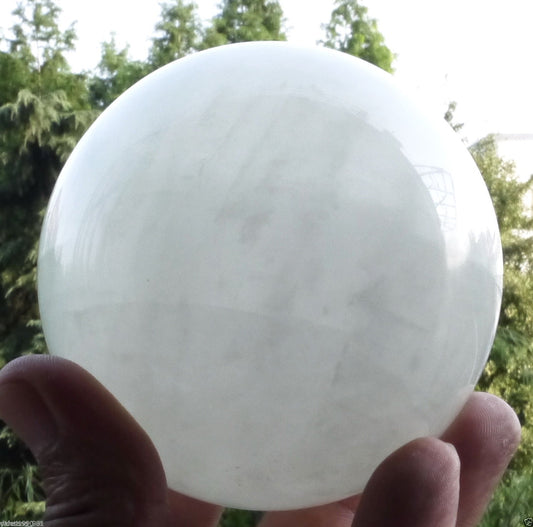 70MM Natural White fluorite Crystal Sphere Glow In The Green Dark Stone