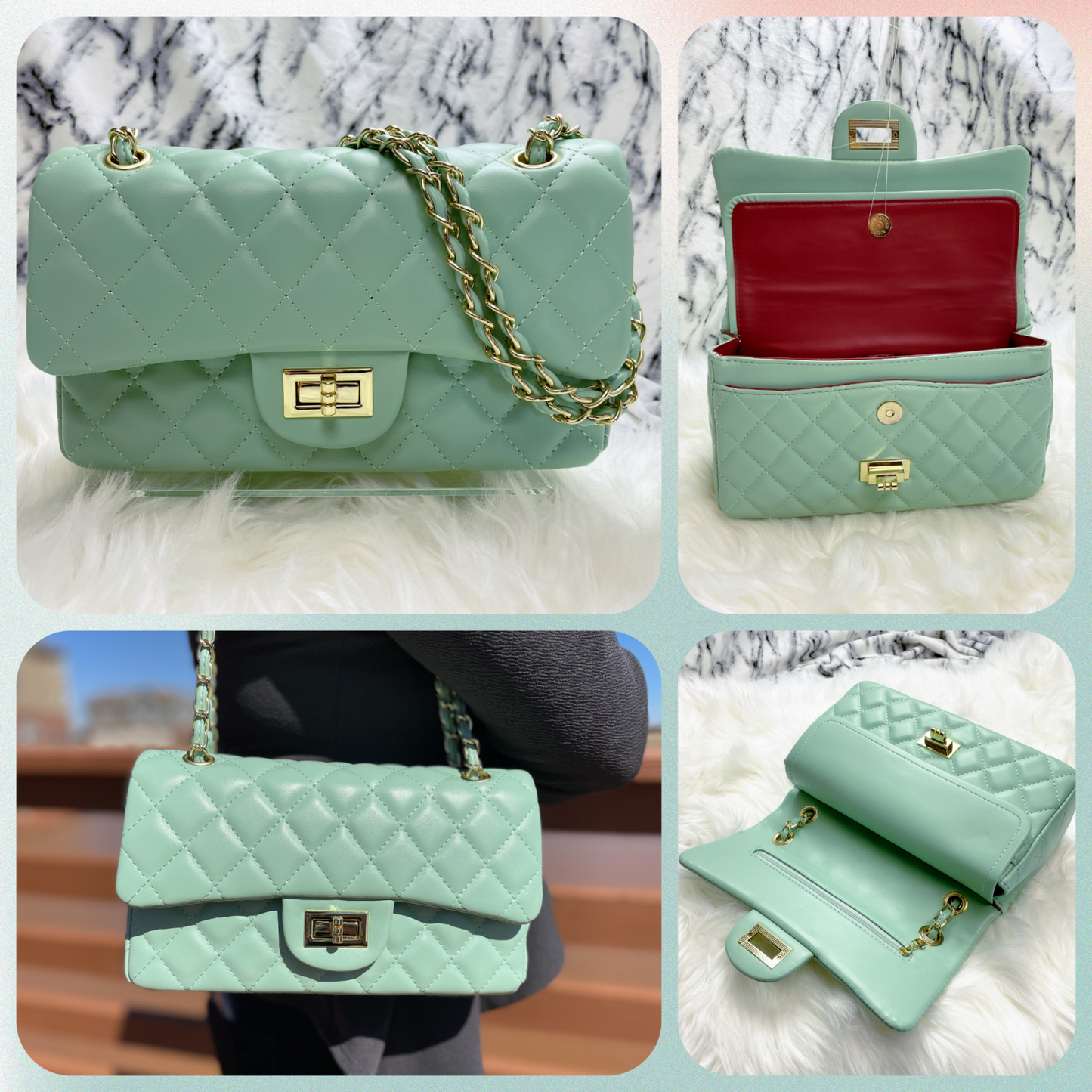 Women Classic Quilted Double Flap Shoulder Crossbody Leather Bag