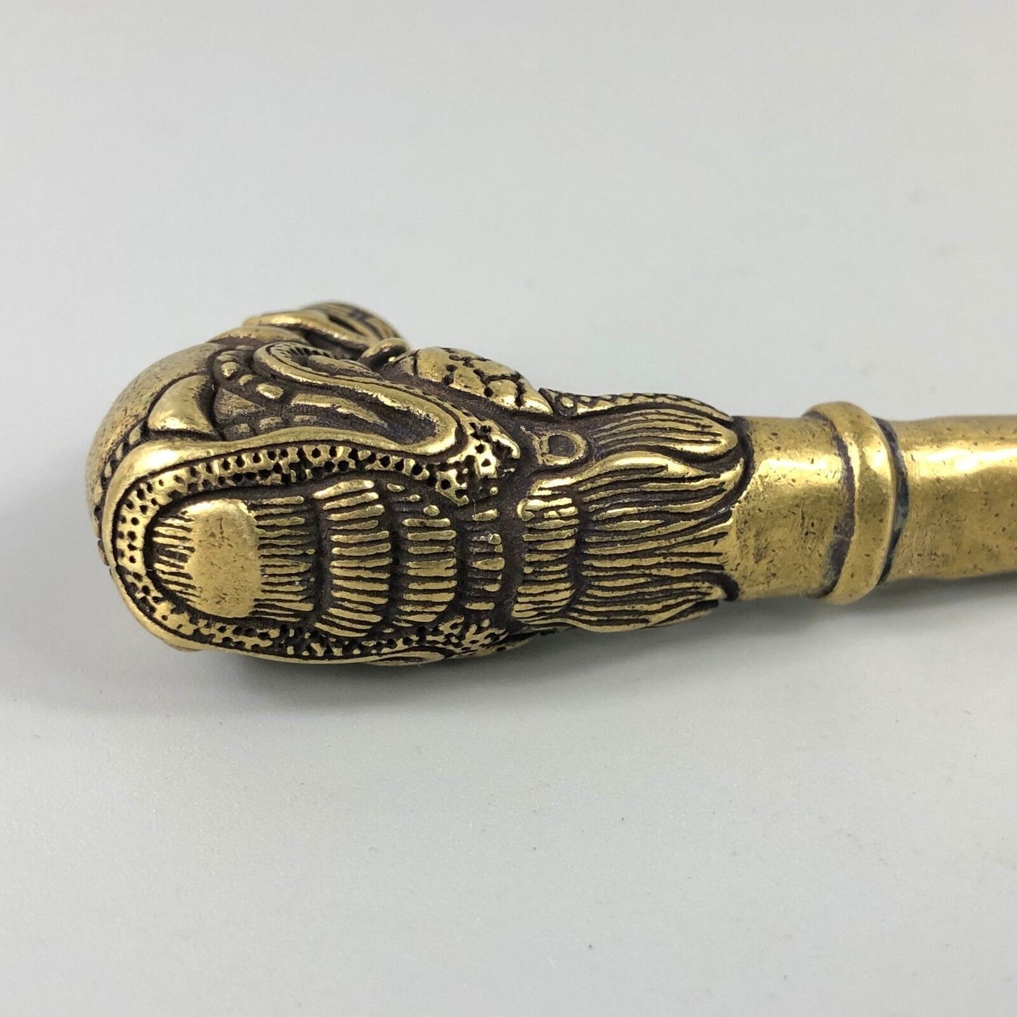 Chinese Old Brass copper Handwork Lifelike Dragon Sm0king Pipe Statue
