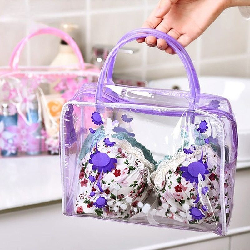 Floral Transparent Cosmetic Bag Travel Makeup Wash Clear Handbag Waterproof Bags