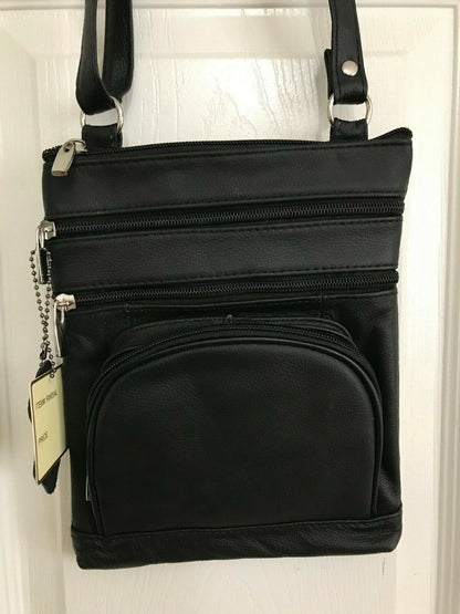 14 COLORS - Roma Leathers 6 Compartment 100% CROSSBODY LEATHER BAG 9.5" X 7.5"