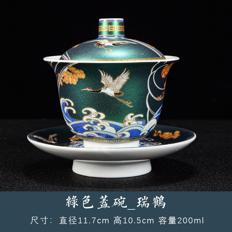 Gaiwan Crane Sancai Cover Bowl To Tea Bowl Tea Bowl Ceramic Gilt Crane Bubble
