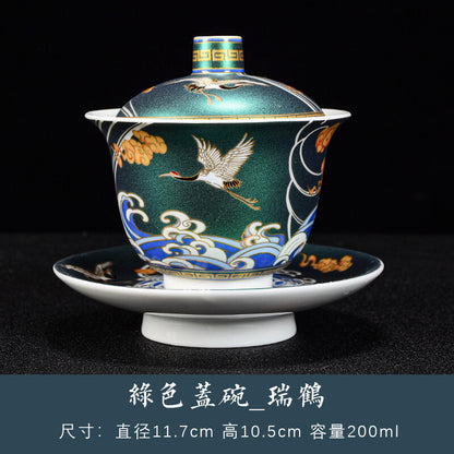 Gaiwan Crane Sancai Cover Bowl To Tea Bowl Tea Bowl Ceramic Gilt Crane Bubble