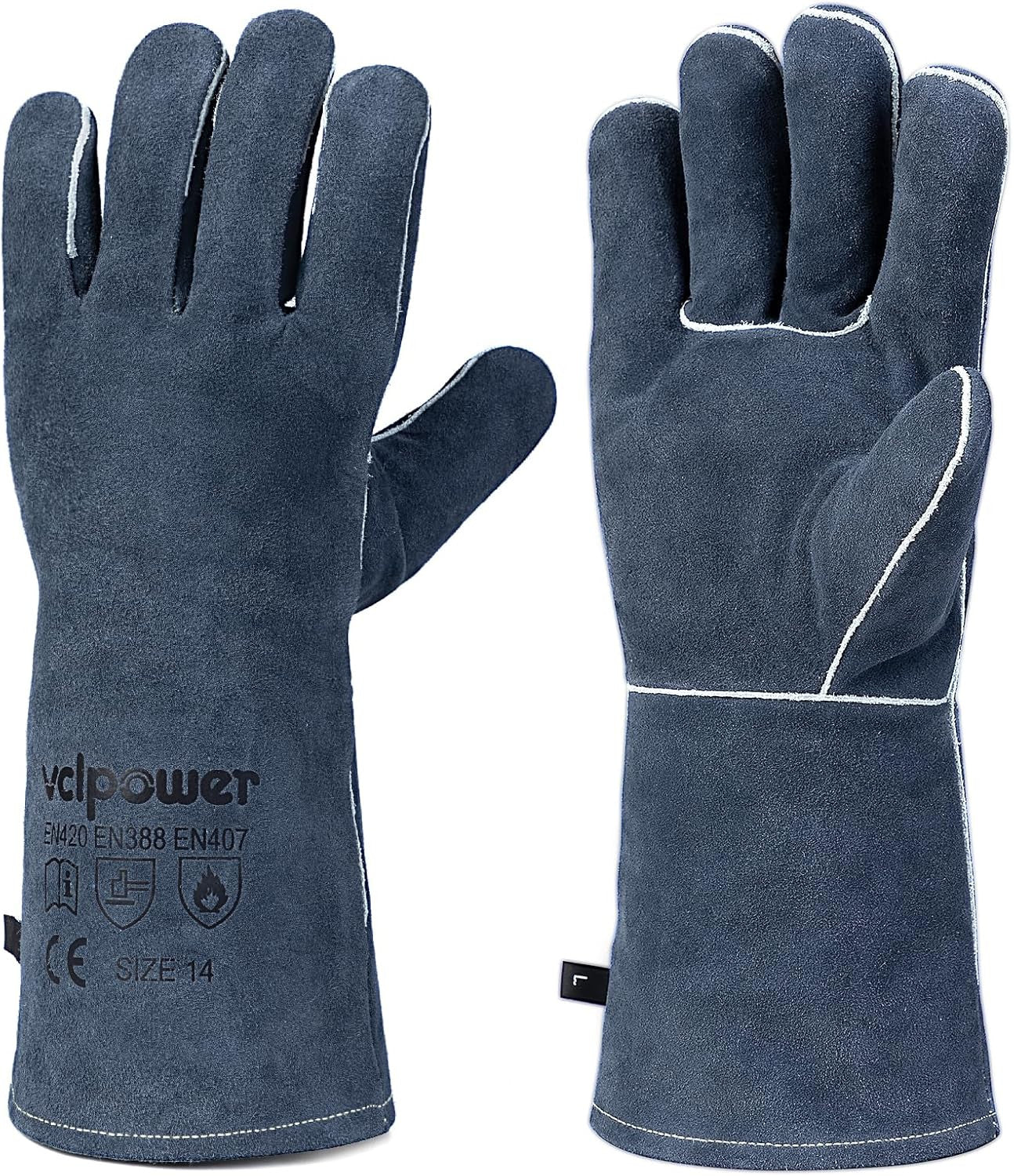 Fireplace Welding Gloves Fire Heat Resistant 14IN Fireproof Leather for Welding