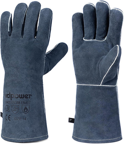 Fireplace Welding Gloves Fire Heat Resistant 14IN Fireproof Leather for Welding