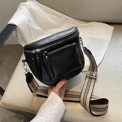 Crossbody Bag Pu Leather Bags Ladies Zipper Wide Shoulder Woman Bag Female Bags
