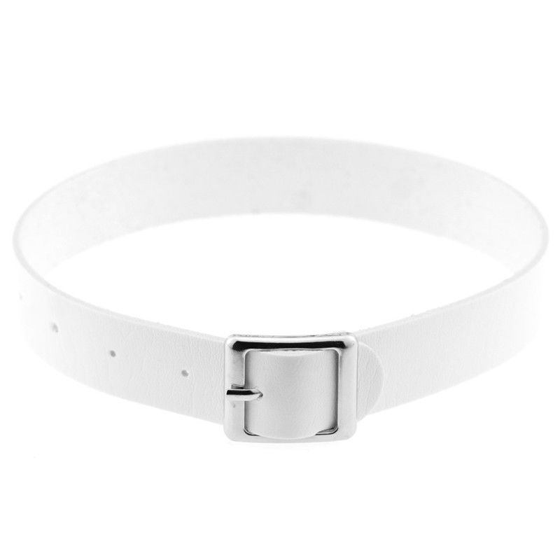 Gothic Punk White Pu Leather Spiked Rivet O-Ring Collar Stud Choker Necklace