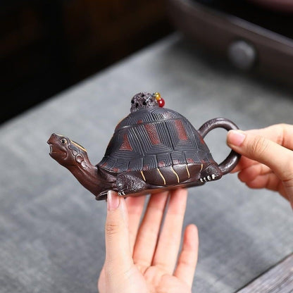 Yixing Zisha Teapot Turtle Shape Fu Jia Tian Xia Raw Purple Clay Kung Fu Tea Pot