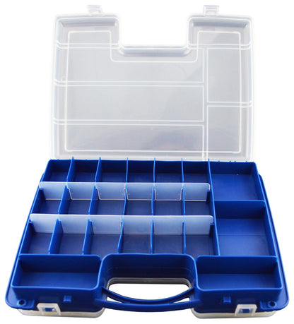 Portable Hobby Storage Box with Latching Lid & Handle, 2 Sided, 14 Compartments