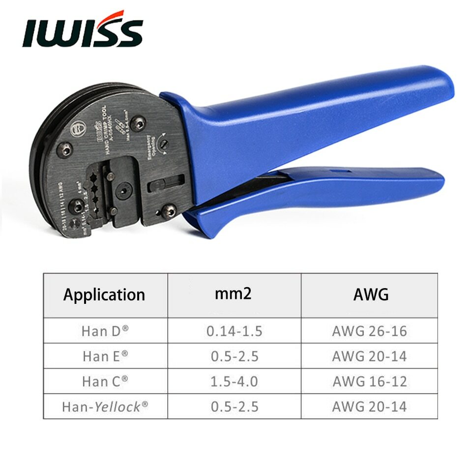 IWISS Hand Crimping Plier Tools A0540HX Crimper for 0.14mm2-4.0mm2 AWG26-12