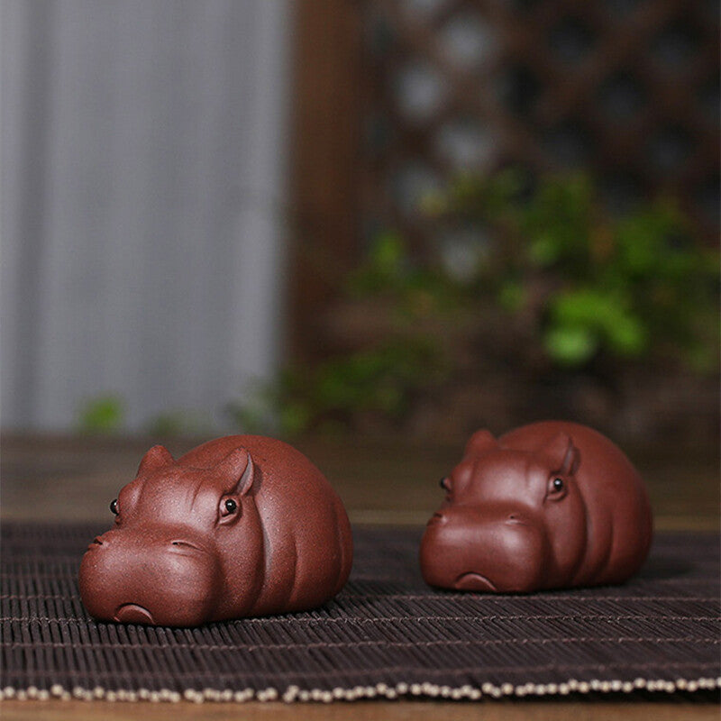 Hippo Statue Handmade Tea Pet Yixing Zisha Purple Clay Table Decoration Ornament