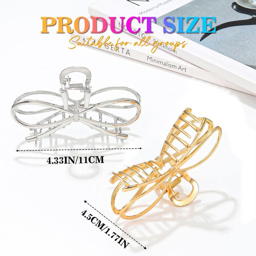 2PCS Gold Bow Claw Clip Metal Hair Clips Large Bow Hair Catch Barrette Hair