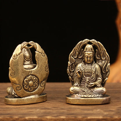 Antique Brass Small Portable Safety Buddha Pocket Buddha Bronze Pendant