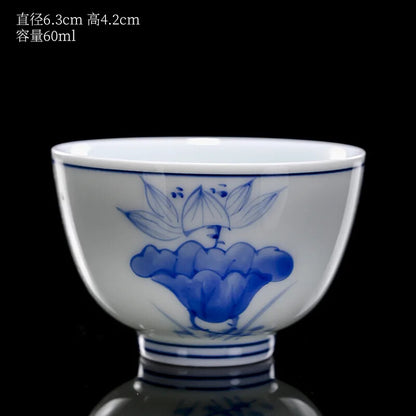 60ml Hand-painted Landscape Tea Cup Blue White Porcelain Shadow Green Tea Bowl