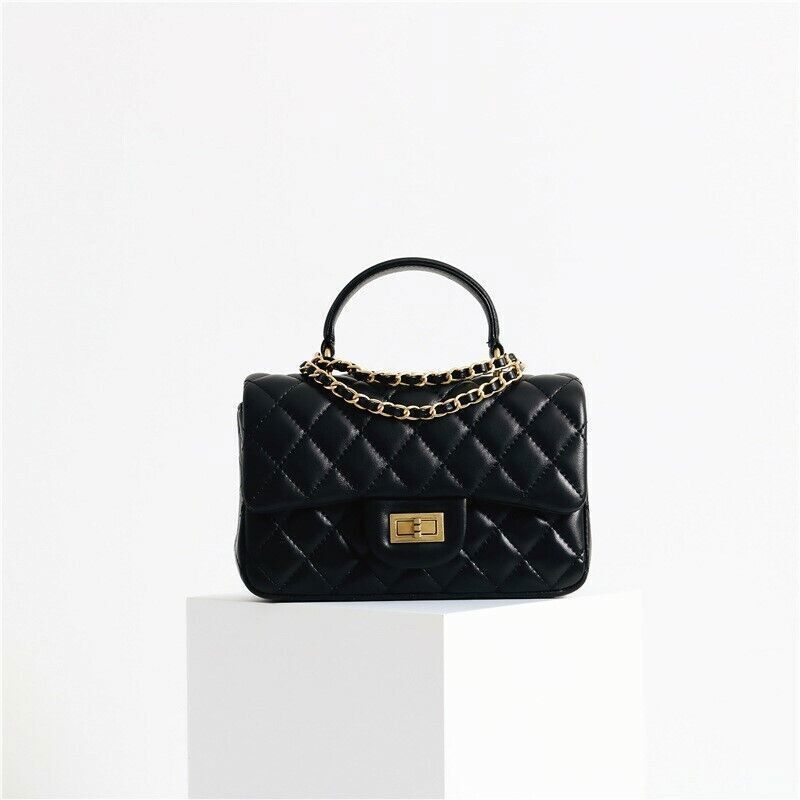 Quilted Lambskin Leather Small Flap Purse Chain Tote Shoulder bag Crossbody