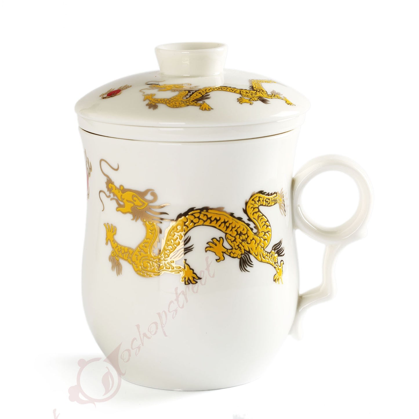 300ml Dragon Ceramic White Porcelain Tea Infuser Mug with Lid Mug Cup-