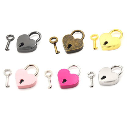 Mini Padlock Love Heart Shape Padlock Tiny Luggage Bag Case Lock With Key-ca