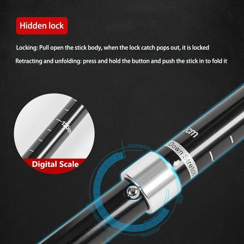 Folding Trekking Pole Portable Walking Stick Outdoor Climbing Hiking Adult Blue