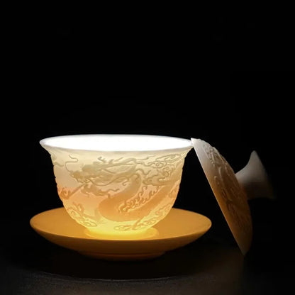 Kung Fu Tea Set Tureen Ceramic Simple Portable Dragon and Phoenix Cups Gaiwan