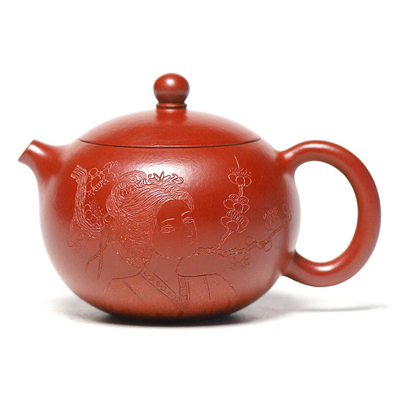Handmade Tea Pot Marked Beauty Carved Real Yixing Zisha Dahongpao Clay Xishi Pot