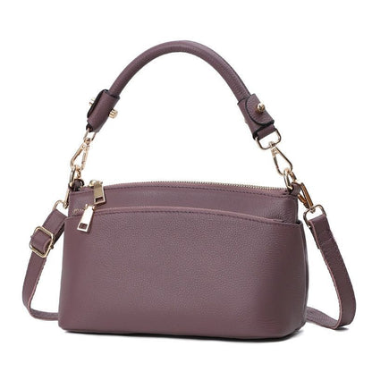 Genuine Leather Bag Fashion Crossbody Purse Black Handbag Zippers Cowhide Bags