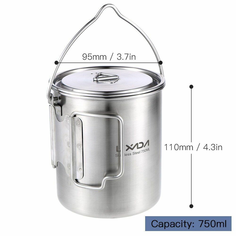 1L/1.2L Pot Set Camping Stainless Steel Cooking Kettle Portable Outdoor Picnic