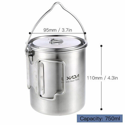 1L/1.2L Pot Set Camping Stainless Steel Cooking Kettle Portable Outdoor Picnic