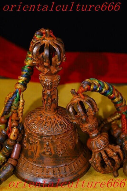 Tibet bronze Bell Chung chimes clock Vajra Dorje Phurpa Exorcism Talisman set