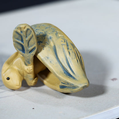 Handmade Craft Artware Zisha Tea Pet Rabbit On Boat Small Size Table Decoration