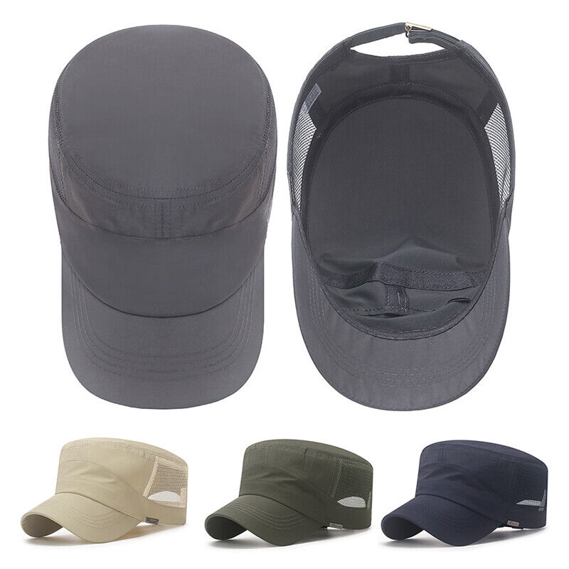 Solid Color Washed Caps Flat Top Hat Sun Protection Breathable Mesh Casual ⊰