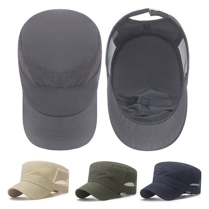 Solid Color Washed Caps Flat Top Hat Sun Protection Breathable Mesh Casual ⊰