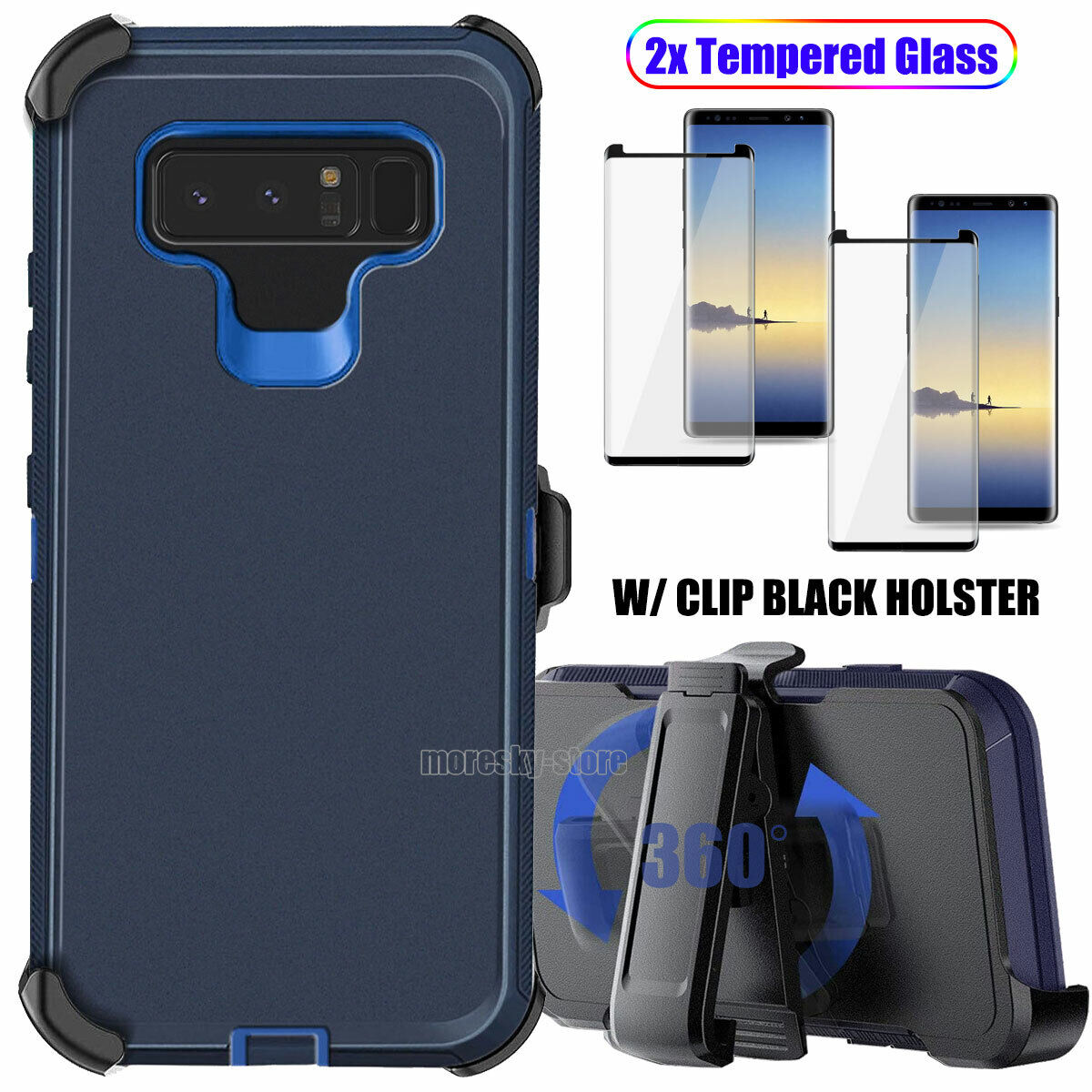 Case Clip Holster Cover,Tempered Glass Protector For Samsung Galaxy Note 8