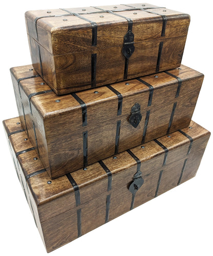 3 Set (S,M & L) Nesting Wooden Pirate Treasure Chests, Hinges & Clasps for locks