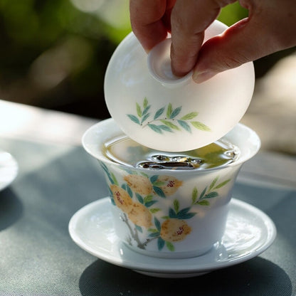 Travel Tea Set Porcelain Handpainted Gaiwan Tureen Cup Saucer Glass Pitcher New