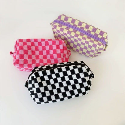 Lattice Cosmetic Bag Knitted Fabric Makeup Organizer Travel Toiletry Beauty Case