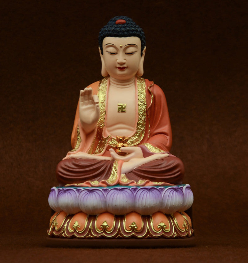 8.6" Resin Color Painting Statue Amitabha Three Saints West Buddha Statue