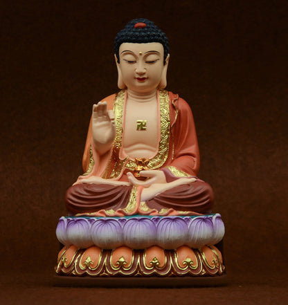 8.6" Resin Color Painting Statue Amitabha Three Saints West Buddha Statue