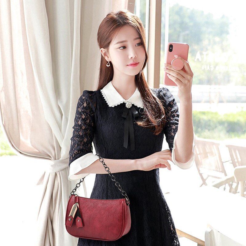Vintage Zipper Little Bag Hard Synthetic Leather Chain Ladies Shoulder Bag Shell