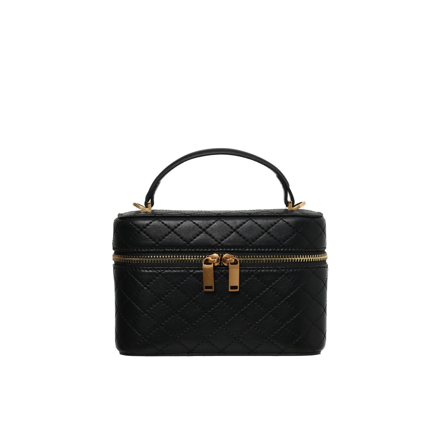 Fully Lambskin Lined!Quilted Real Leather Vanity Case Shoulder Bag Purse Chains