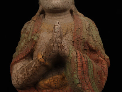 Chinese Antique Old Wood Carving Kwan-yin Statue Painted Sculpture Buddha Statue